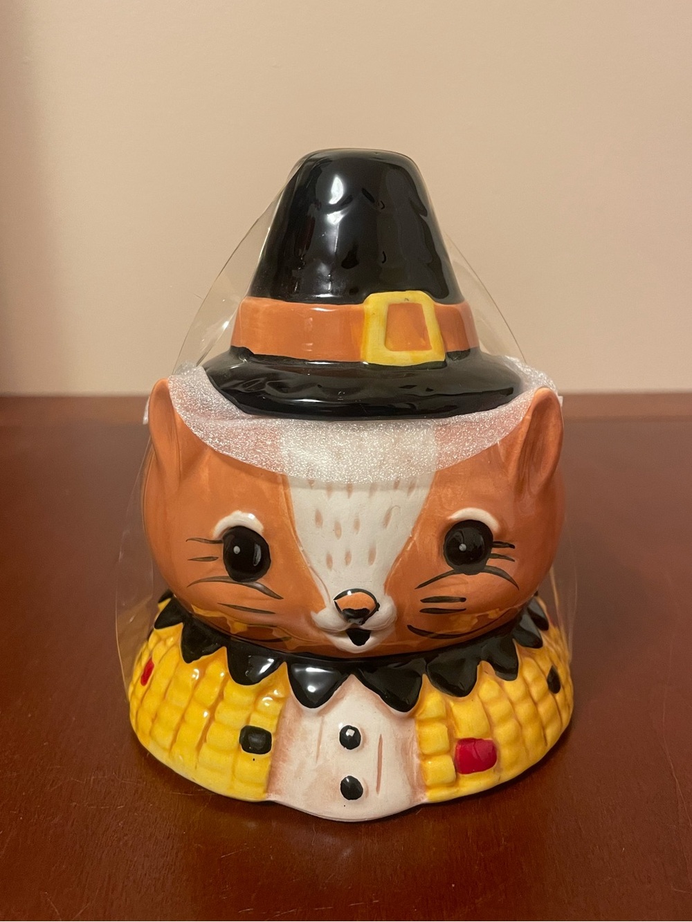 NIB JOHANNA PARKER THANKSGIVING AUTUMN SQUIRREL CANISTER JAR DISH Pilgrim Fall